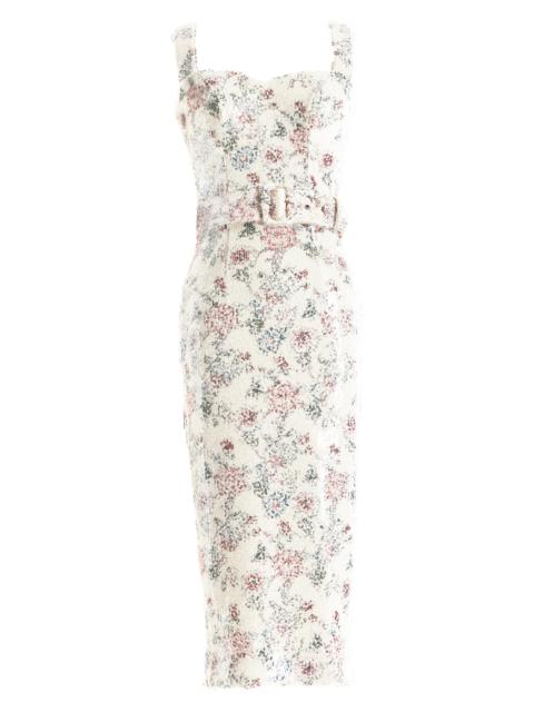 Dress The Population Women's Nicole Belted Floral Sequin Midi-Dress - Cream Multi