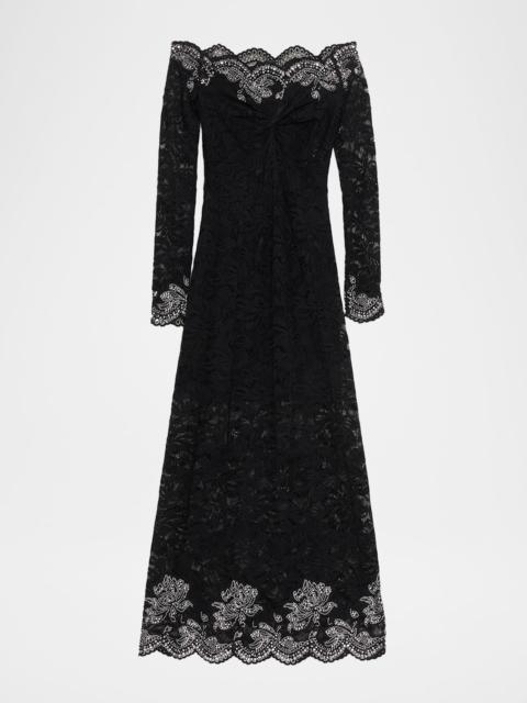 rabanne Embellished Lace Off-The-Shoulder Midi Dress