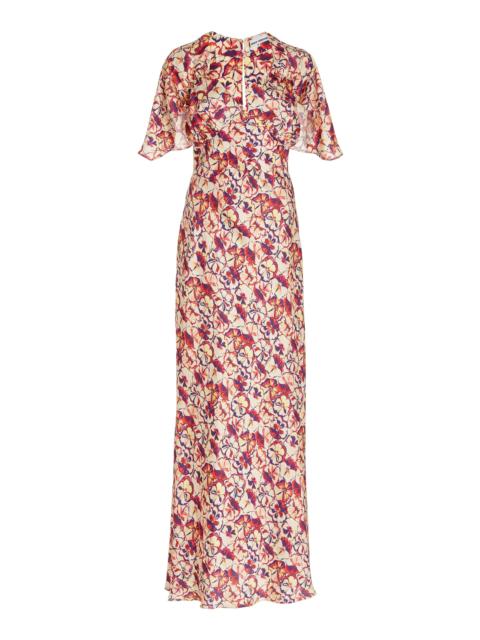 rabanne Pansy-Printed Satin Maxi Dress multi