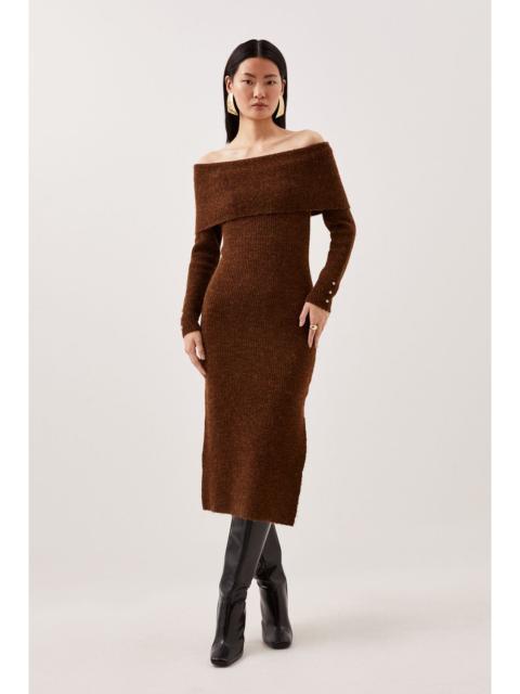 KAREN MILLEN Wool Blend Cosy Bardot Knit Midi Dress