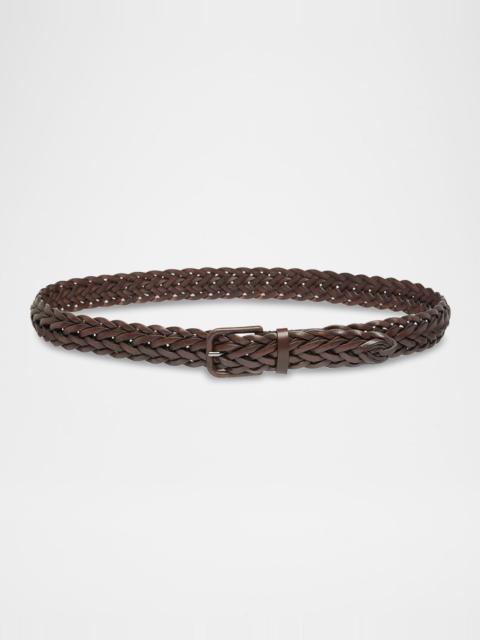 GIORGIO ARMANI Men's Covered-Buckle Braided Leather Belt