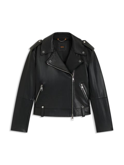 BOSS GRAINED-LEATHER JACKET WITH SILVER-TONE TRIMS