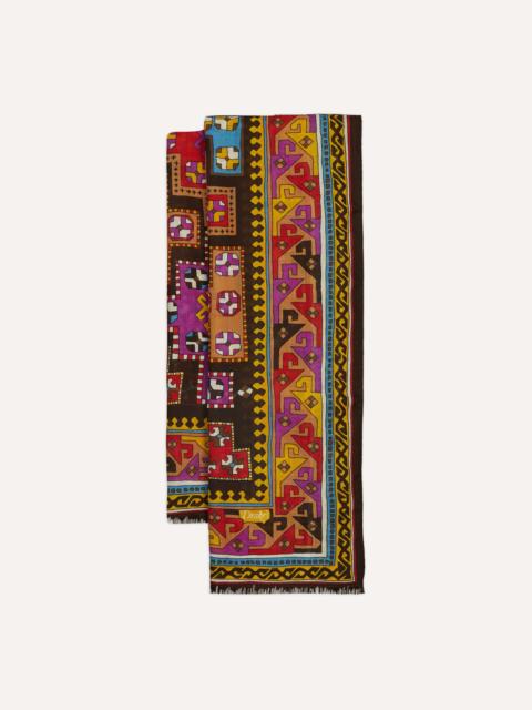 Drake's Brown Kilim Print Wool-Silk Scarf