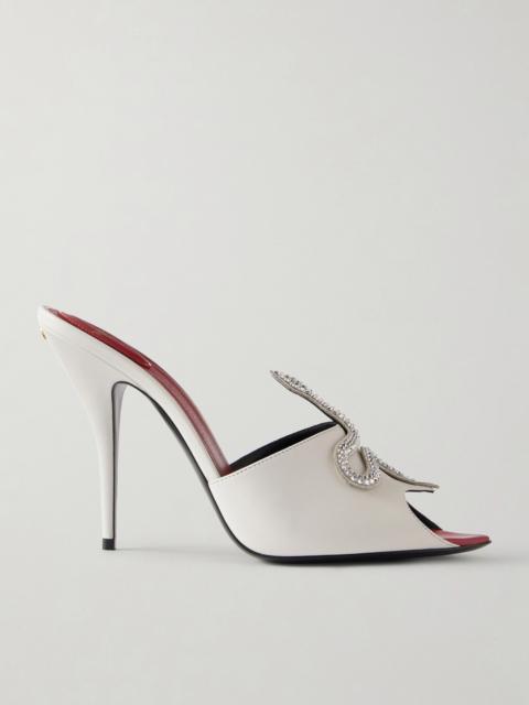 Valentino Coeur Vipère Crystal-embellished Leather Mules