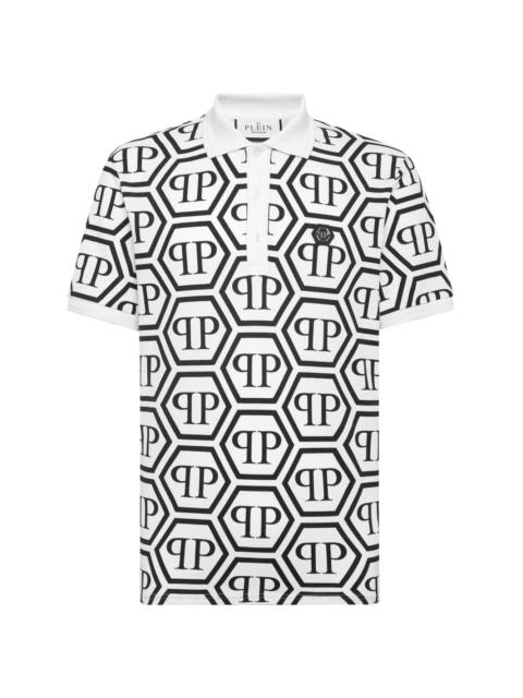 monogram-print cotton polo shirt