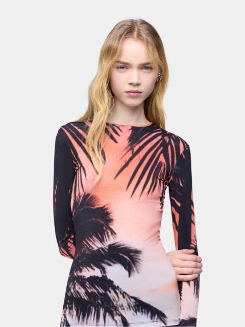 rabanne LONG-SLEEVED TOP IN THUNDERSTORM-PRINTED SECOND-SKIN JERSEY