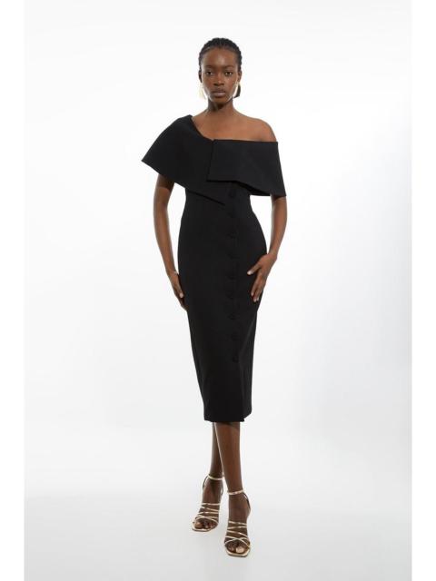KAREN MILLEN Petite Compact Stretch Off Shoulder Button Through Tailored Midaxi Pencil Dress