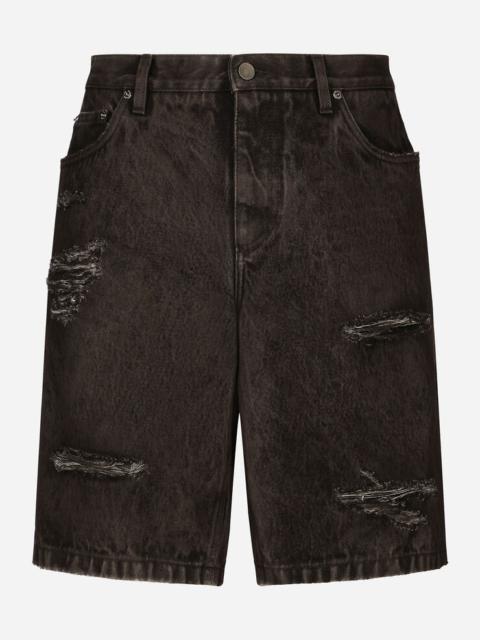 Dolce & Gabbana Washed denim Bermuda shorts with rips