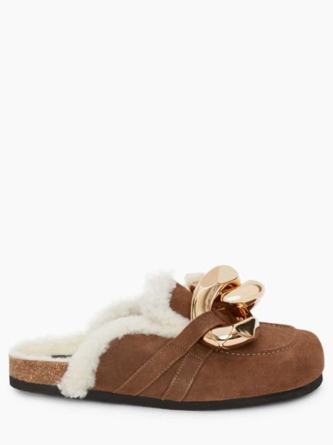 JW Anderson MEN’S SHEARLING CHAIN LOAFER MULES