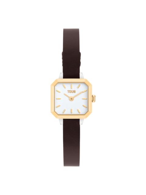 TOUS Watch with Swiss analog movement made of steel, 14 kt gold, and leather strap Les Classiques Mini