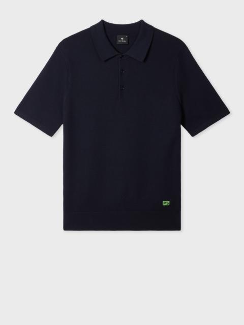 Paul Smith Navy Textured Cotton Knitted Polo Shirt