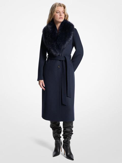 MICHAEL KORS Faux Fur Trim Wool Blend Coat
