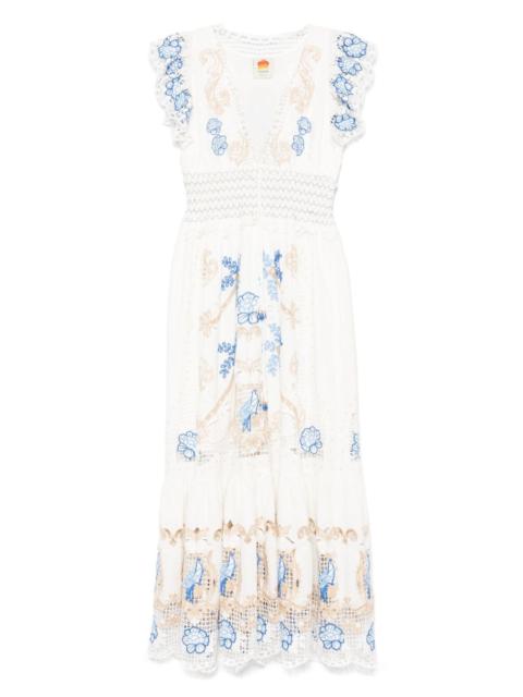 FARM RIO floral-embroidered maxi dress