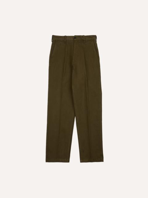 Drake's Olive Heavy Cotton Flat Front Chino