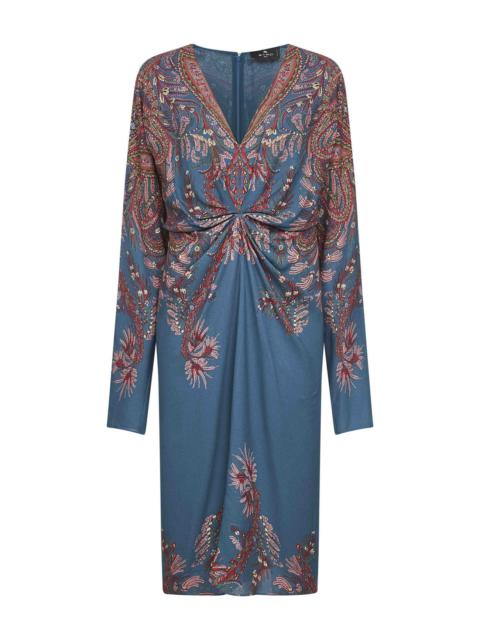 Etro Light blue printed stretch viscose midi dress