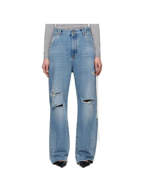 DARKPARK Blue Lisa Chain Adorned Loose Fit Carpenter Jeans