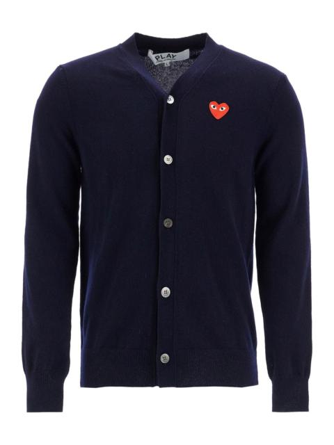 Comme des Garçons PLAY NAVY BLUE WOOL CARDIGAN WITH EMBROIDERED RED HEART UNISEX