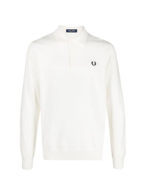 logo-embroidered fine-knit polo jumper
