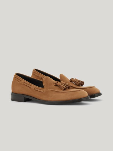Canali BROWN NUBUCK TASSEL LOAFERS WITH RUBBER AND LEATHER SOLES