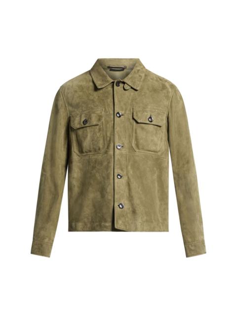 panelled suede shirt jacket