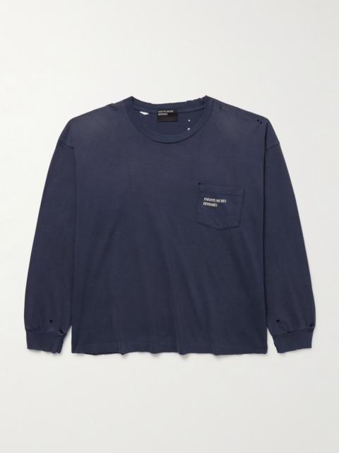 Enfants Riches Déprimés Distressed Logo-Print Cotton-Jersey T-Shirt Navy