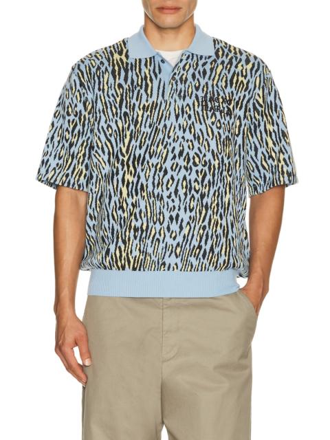 WACKO MARIA Leopard Knit Polo Shirt Type 1 in L-blue