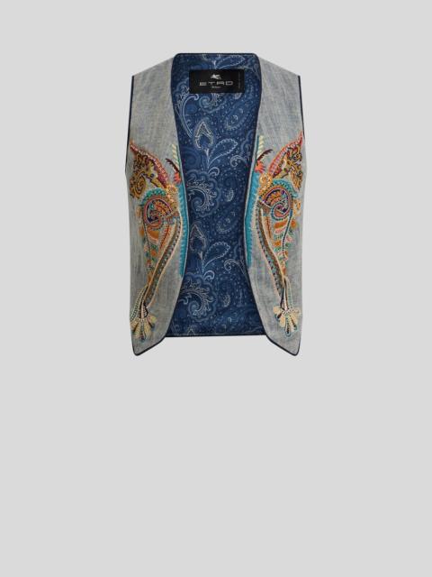 Etro LINEN-BLEND JACQUARD WAISTCOAT WITH PAISLEY FOLIAGE EMBROIDERY