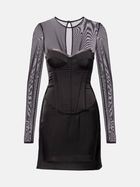 ROTATE Mesh-trimmed satin corset dress