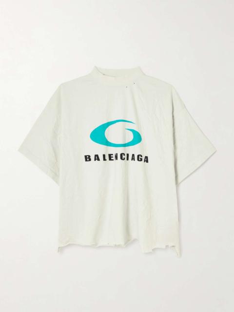 BALENCIAGA Cropped distressed printed cotton-jersey T-shirt