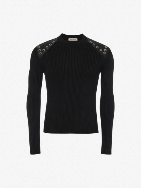 Alexander McQueen Men's Eyelets Ribbed Jumper in Black