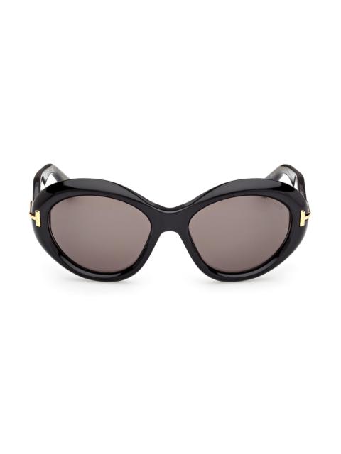 TOM FORD Women's Icon 57MM Oval Sunglasses - Black Brown