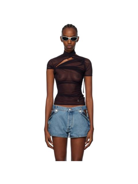 COPERNI Burgundy Asymmetric Draped T-Shirt