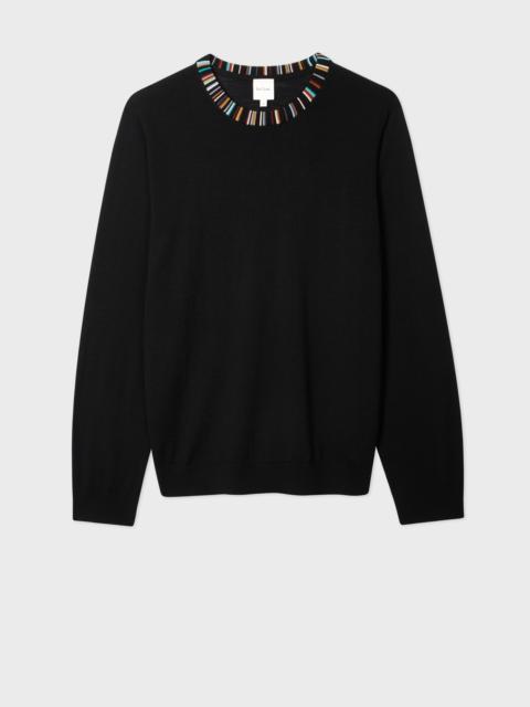 Paul Smith Black 'Signature Stripe' Collar Merino Sweater