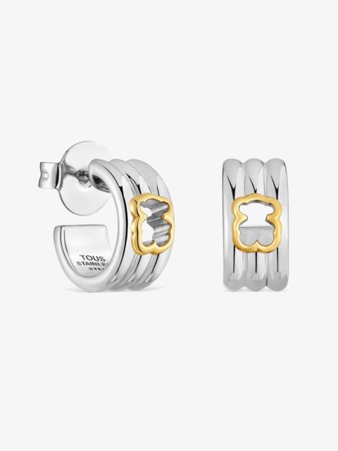 TOUS 16-mm steel Hoop earrings with two-tone bear TOUS Galia