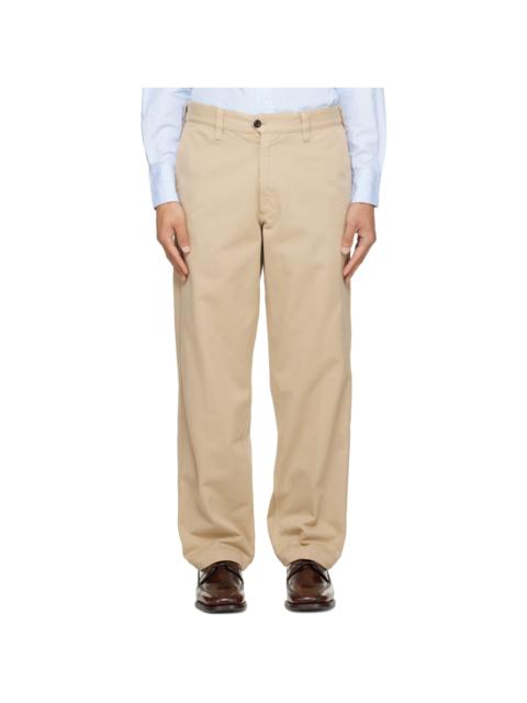 Drake's Beige Heavy Cotton Flat Front Trousers