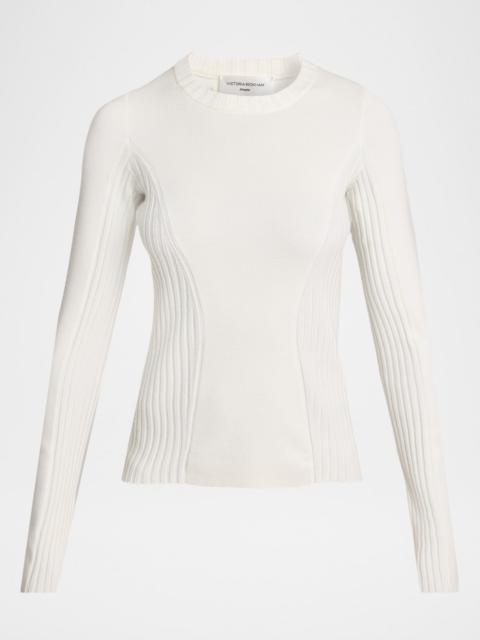 Victoria Beckham Paneled Rib Crewneck Sweater