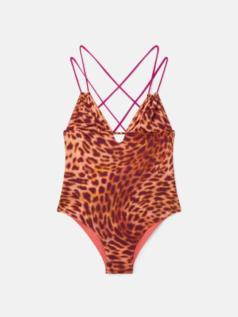 Stella McCartney Blurred Cheetah Print Cross-Back Swimsuit