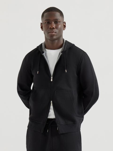 Brunello Cucinelli Cotton, cashmere and silk French terry double cloth hooded sweatshirt with zipper
