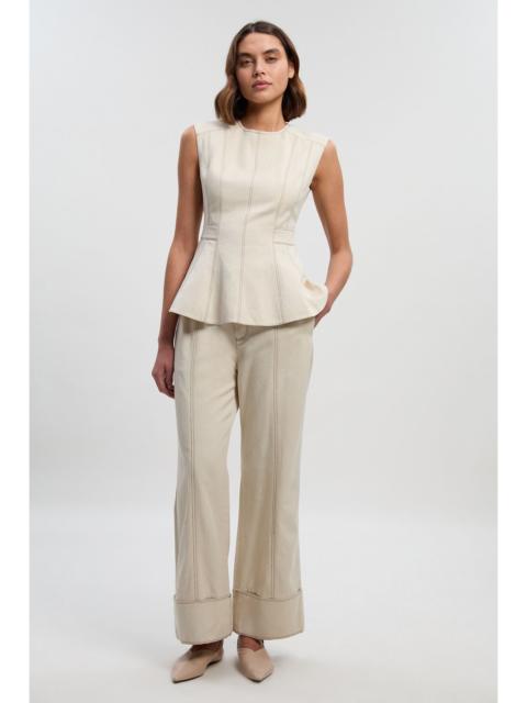 KAREN MILLEN Tencel Cotton Contrast Zip Up Woven Peplum Top