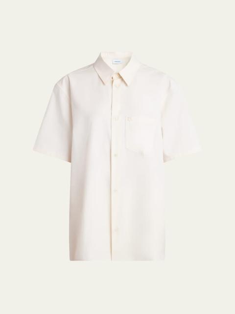 FERRAGAMO Silk Canvas Short-Sleeve Button-Down Shirt