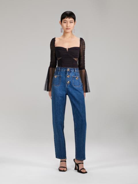 self-portrait Stretch Crepe Flared Sleeve Top