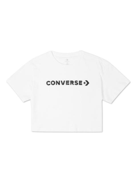 Converse (WMNS) 가로 퍼프 워드마크 티셔츠 'White Black' 10021656-A05