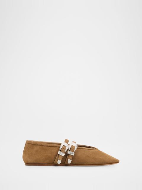 LE MONDE BÉRYL Claudia Suede Western Buckle Ballerina Flats