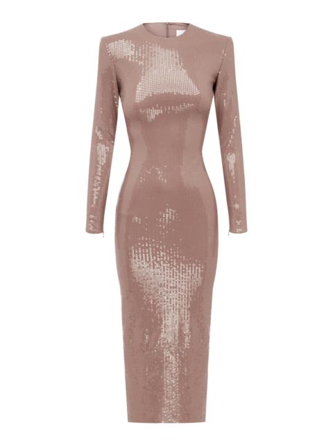 ALEX PERRY Sequined Long Sleeve Gown taupe