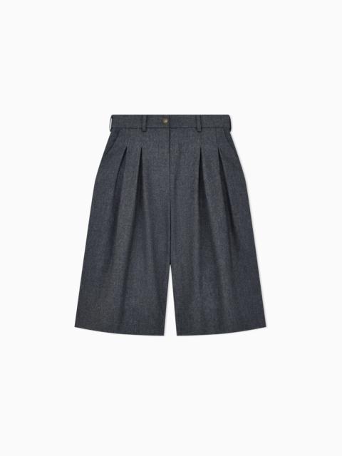 EMPORIO ARMANI WOOL FLANNEL PLEATED BERMUDA SHORTS SIGNATURE CAPSULE