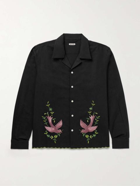 Rosefinch Embroidered Cotton and Linen-Blend Shirt