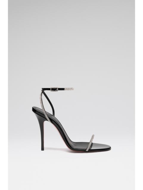 Amina Muaddi DIAMANTE SANDAL 105 BLACK PATENT AND WHITE CRYSTALS