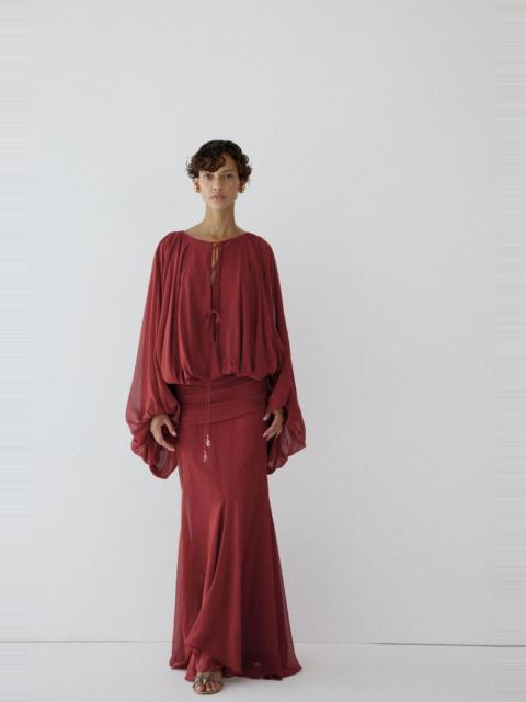 De La Vali EULALIA MAXI DRESS IN BURNT RED CHIFFON