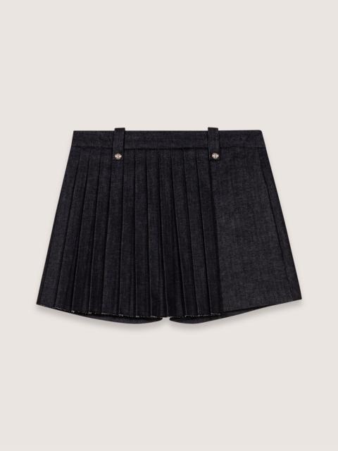maje Layered-effect pleated denim shorts