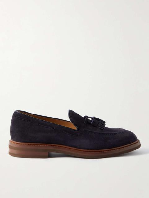 Brunello Cucinelli Leather-Trimmed Tasselled Suede Loafers